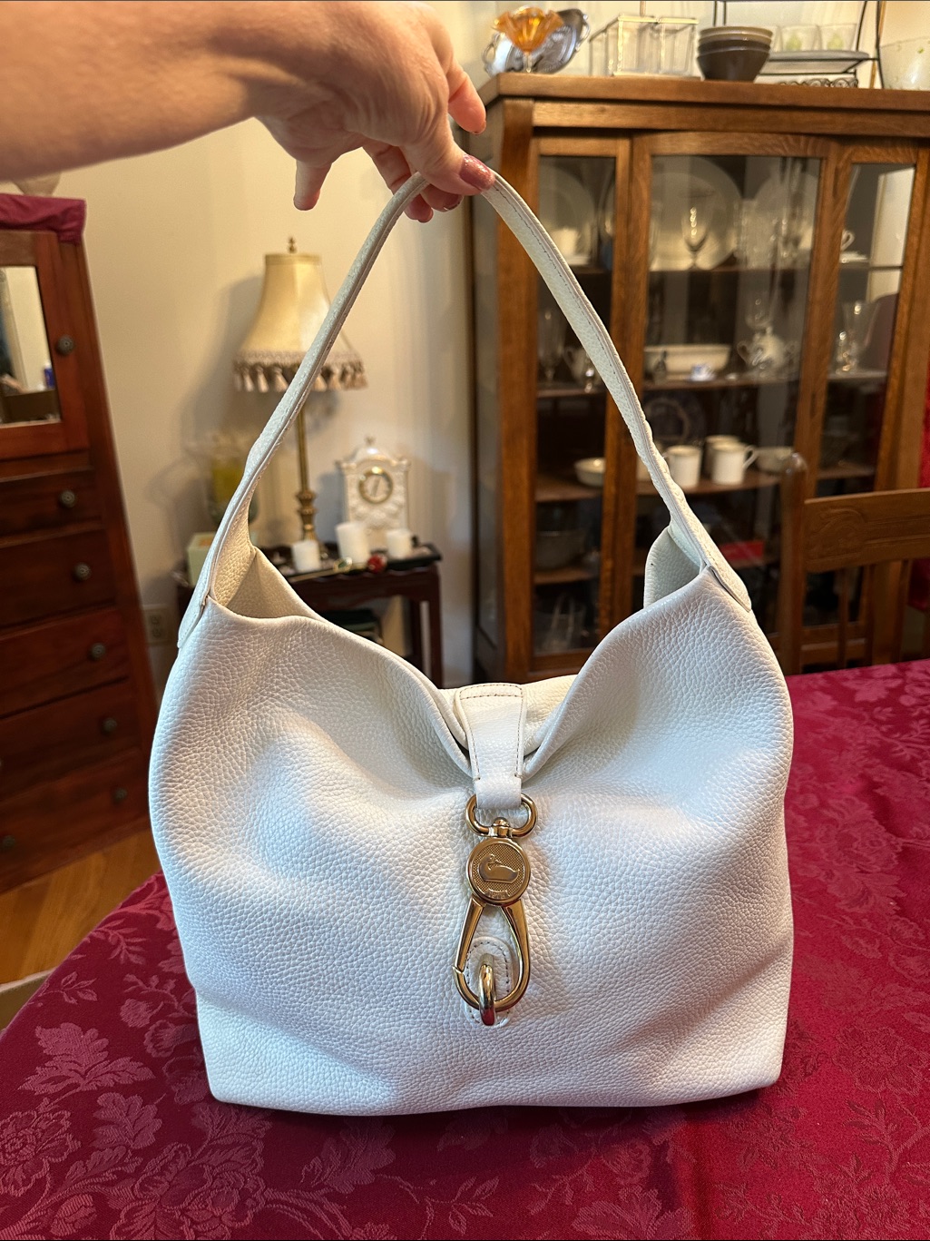 Dooney & Bourke White Leather Logo Lock Hobo Bag